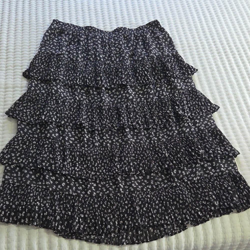 Alice Blue Black Tiered Floral Ruffle Skirt